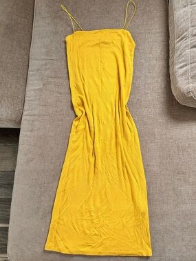 Forever 21 Mustard Yellow Ribbed Maxi Slip Dress
